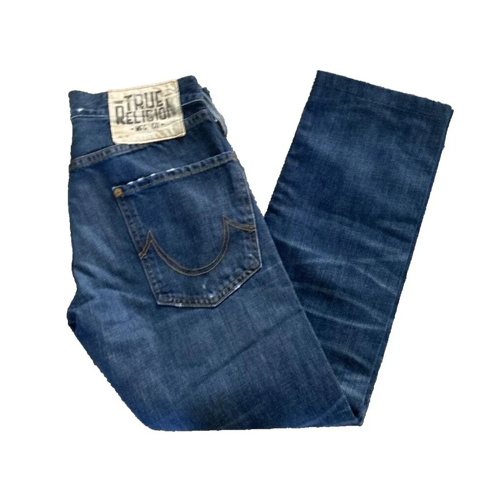 True Religion Men Geno Slim Fit Straight Jean Sz 29 Midnight Blue ButtonFly READ